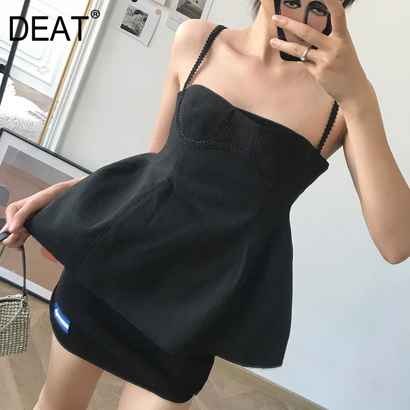 DEAT 2020 new summer straps off the shoulder breasted high waist short T-shirt female vest sexy top WM90501L | Женская одежда