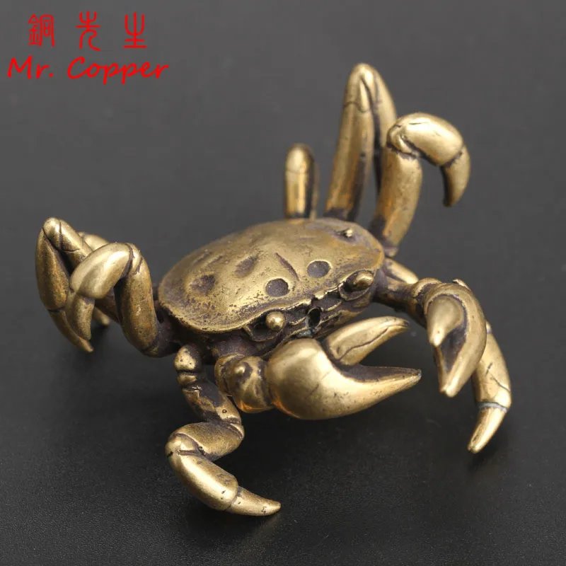 

Solid Brass Crab Small Statue Ornaments Copper Handmade Antique Animal Miniature Figurines Office Desk Decorations Home Decor