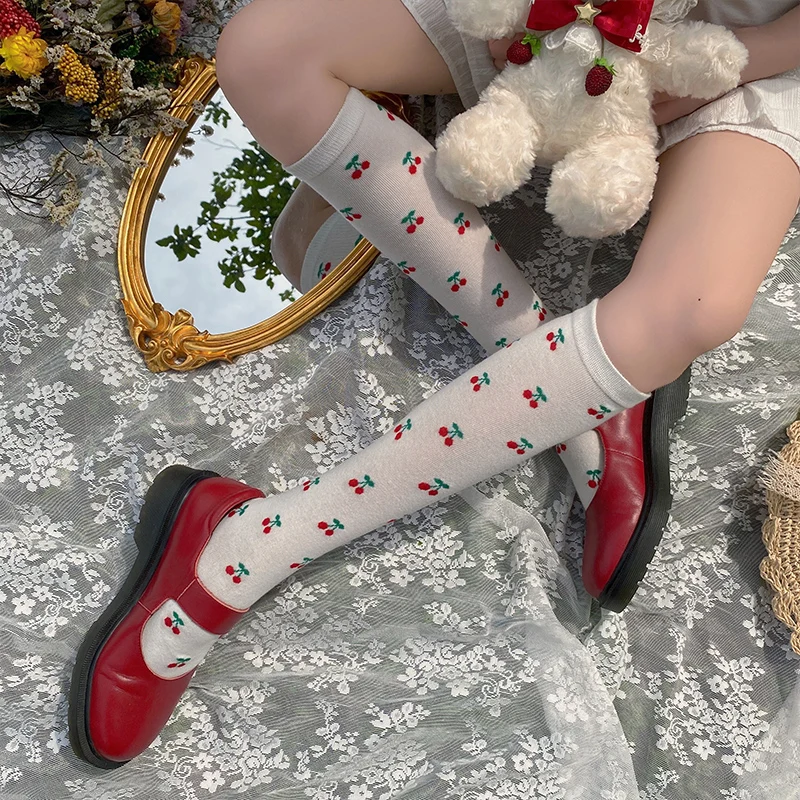 

Japanese-Style Vigorous Cherry Girly Series Cute Cotton Printing Socks Lolita Stockings Ins Soft Sister Bunching Socks Female