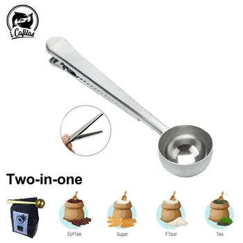

Two-in-one Stainless Steel Coffee Spoon With Bag Clip Sealing Tea Measuring Coffee Scoop Clip Multifunctional Food Kitchen Tools
