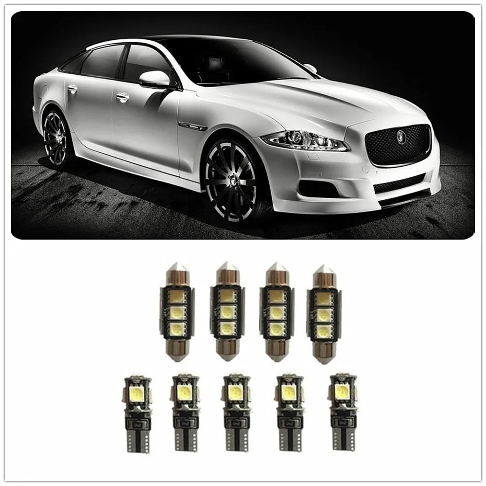 9Pcs White LED Lights Interior Package Kit For Jaguar XF XFR XFR S XJ