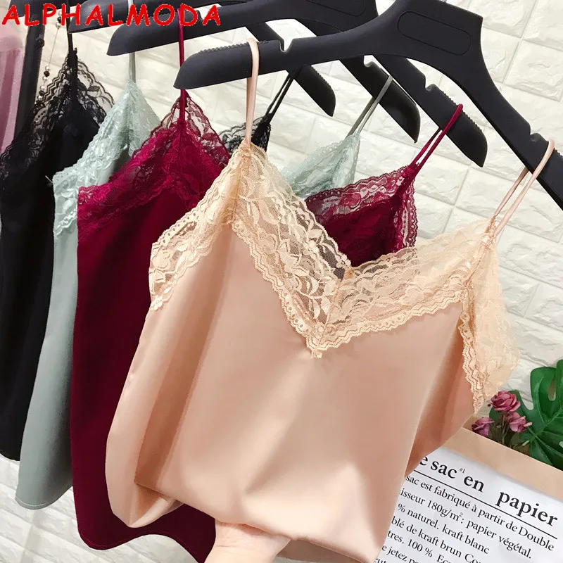 Женская атласная кофта ALPHALMODA с V-образным вырезом кружевная Лоскутная