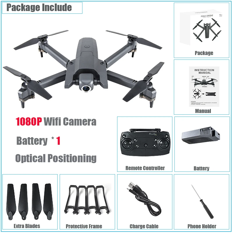Радиоуправляемый квадрокоптер мини-Дрон с камерой HD 4K Wifi FPV Вертолет Складные Игрушки двойная камера Оптическое позиционирование потока Дрон мВ съемка - Цвет: 1080P 1 Bat Optical