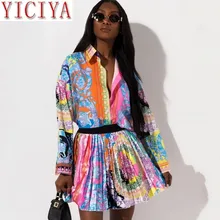 2 Pieces skirt Set Sexy 2020 Fashion Women Set Female Tops Floral Print Long Sleeve Shirt Elastic Waist Mini Pleated Skirts 2 Pieces skirt Set Sexy 2020 Fashion Women Set Female Tops Floral Print Long Sleeve Shirt Elastic Waist Mini Pleated Skirts