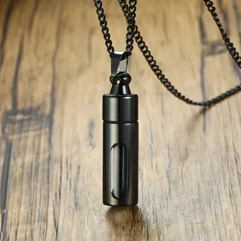 

Modyle Men Glass Cylinder Aromatherapy Essential Oil Perfume Pendant Necklace Cremation Stainless Steel Male choker Jewelry