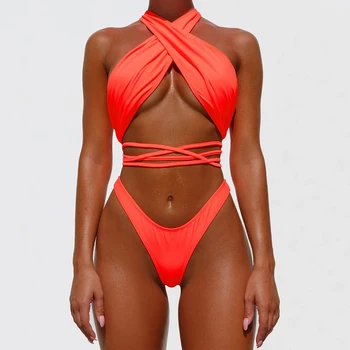 

Sexy Cross High Leg Bikini 2020 Swimsuit Women`s Thong Bikinis Set Micro Bandage Swimwear Women Biquini Beachwear Bathing Suit