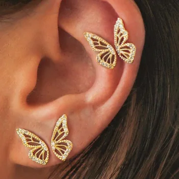 

4 Pcs Butterfly Stud Earrings for Women Fashion Korean Delicate Crystal Earing Golden Geometric Earrings Jewelry Aretes De Mujer