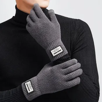 

Winter Autumn Men Knitted Gloves Touch Screen High Quality Male Thicken Warm Wool Cashmere Solid Gloves Men Mitten Business