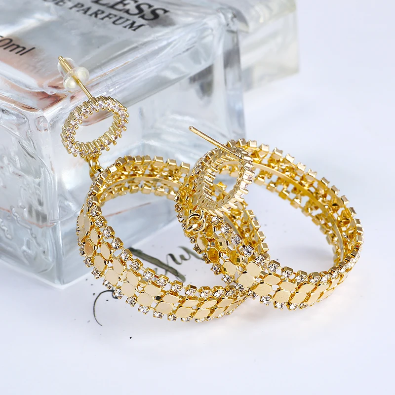 

Personality Hoop Earrings Exaggeration Geometric Shape Paved AAA Zirconia Temperament Women Earrings Gold Silver Color New Hot