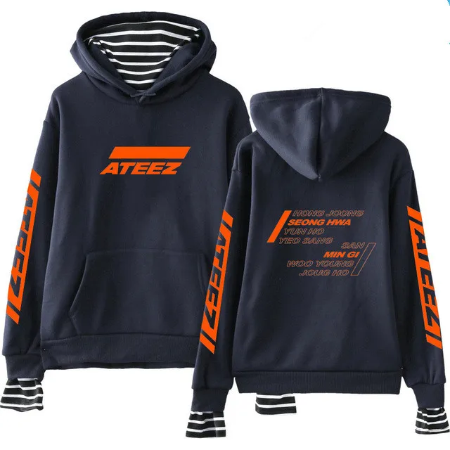 BLUE3 Новое поступление Kpop ATEEZ Толстовка с принтом из двух частей повседневные толстовки женские модные толстовки Wooyoung Mingi - Цвет: BLUE3