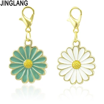 

JINGLANG New Enamel Simple Cartoon Daisy Flower Pendent Dangle Charm Fit Original Bracelets Women DIY Lady Gift 50PCS