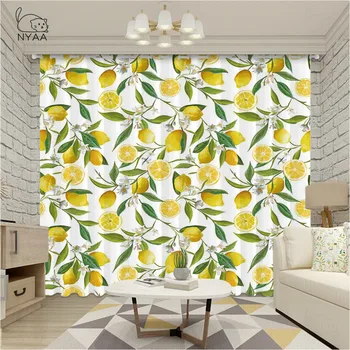 

Yellow Lemon Curtains for Kids Bedroom Lovely Window Door Decor Hooks Cortinas Living Room Kitchen Cafe Valances Micro-Shading