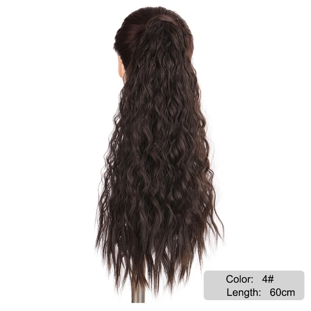 DIANQI Synthetic Corn Wavy Long Curly Ponytail Hairpiece Wrap on Clip Hair Extensions Black Pony Hair 4