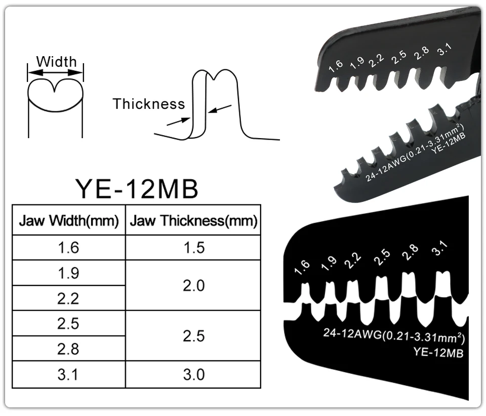 SH1.0/ZH1.5/PH2.0/XH2.54/SM2.54/2510/VH3.96/5557/5559 Molex Tyco JST Flachstecker-Zangen YE-12MB/20MB Crimpwerkzeuge YEFYM – Detail 5