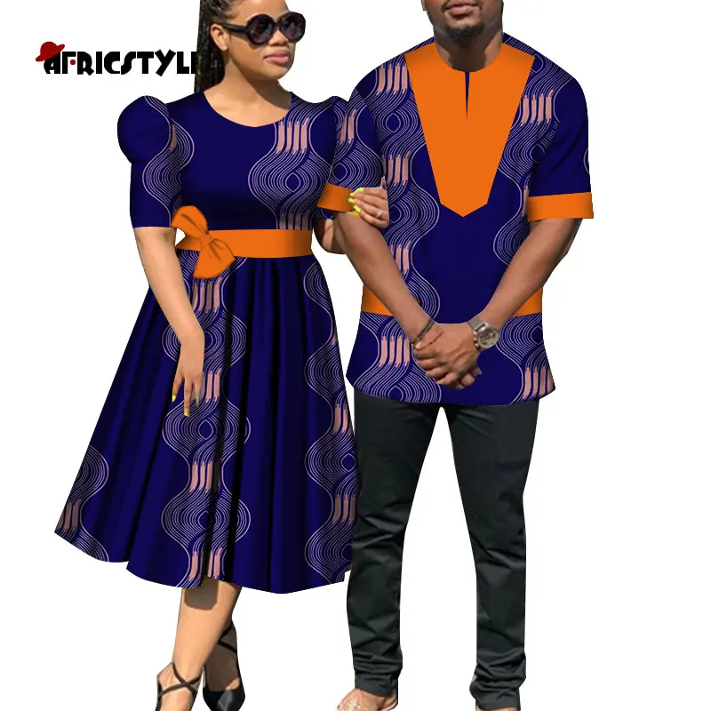 

2020 African lovers' clothes african dresses for couples Shirt and Pants Sets Lover Couples Clothes Print Long Dress wyq470
