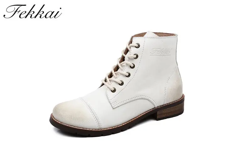 

Fekkai Brand Short Boots Martin Boots Leather Short Boots Lace-up Short Boots Flat Short Boots