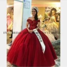 Красное бальное платье принцессы пышные платья, блестящее платье с блестками и открытыми плечами, фатиновое милое платье 16 Променад Vestido de 15 anos