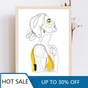 

Abstract Line Prints Drawn Female Portrait Wall Art Canvas Painting Poster Yellow Fashion Sketch Minimalist Woman Wall Decor Pic