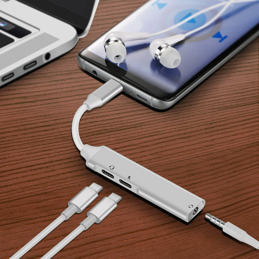 3 in 1 USB C to 3 5mm audio adapter USB Type C to 3 5mm USB C Headphone Jack Dongle and Charging Adapter for Macbook Laptop