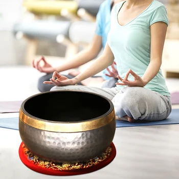 

Antique Design Tibetan Buddhist Relaxation Chakra Healing Singing Bowl Set Copper Sound Silk Cushion Yoga Ornament With Mallet