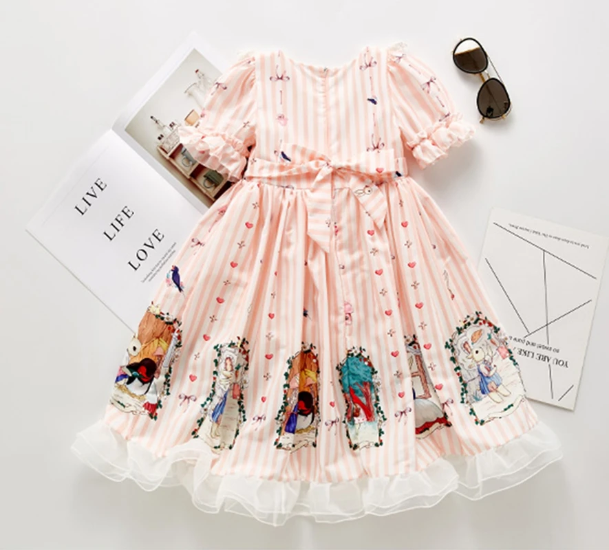 Pink sweet girl princess dress Lolita new summer dress flower basket bunny cartoon vestido lolita