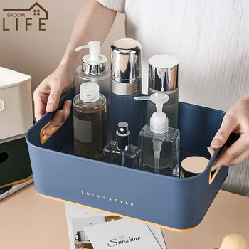 

1PC Plastic Storage Box Portable Toy Baskets Desktop Office Supplies Organizer Clothes Books Cosmetics Holder Shower Bath Basket