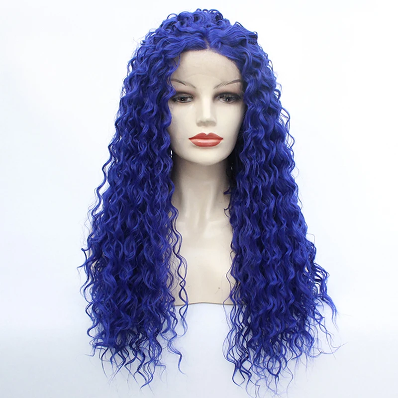 Парик для косплея афро кудрявый естественный вид блонд#27 цвет синтетический парик шнурка жаропрочные кружева передние кудрявые синтетические парики - Цвет: blue color