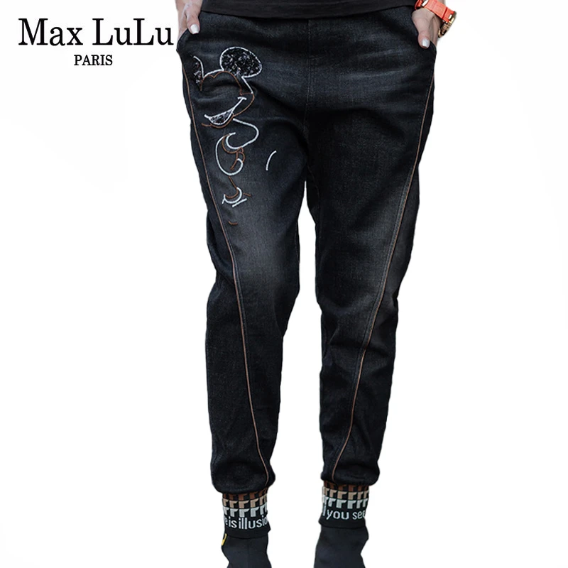 Max LuLu New 2020 Spring Korean Fashion Ladies Sequins Patchwork Jeans Womens Elastic Harem Pants Loose Denim Trousers Plus Size Max LuLu New 2020 Spring Korean Fashion Ladies Sequins Patchwork Jeans Womens Elastic Harem Pants Loose Denim Trousers Plus Size