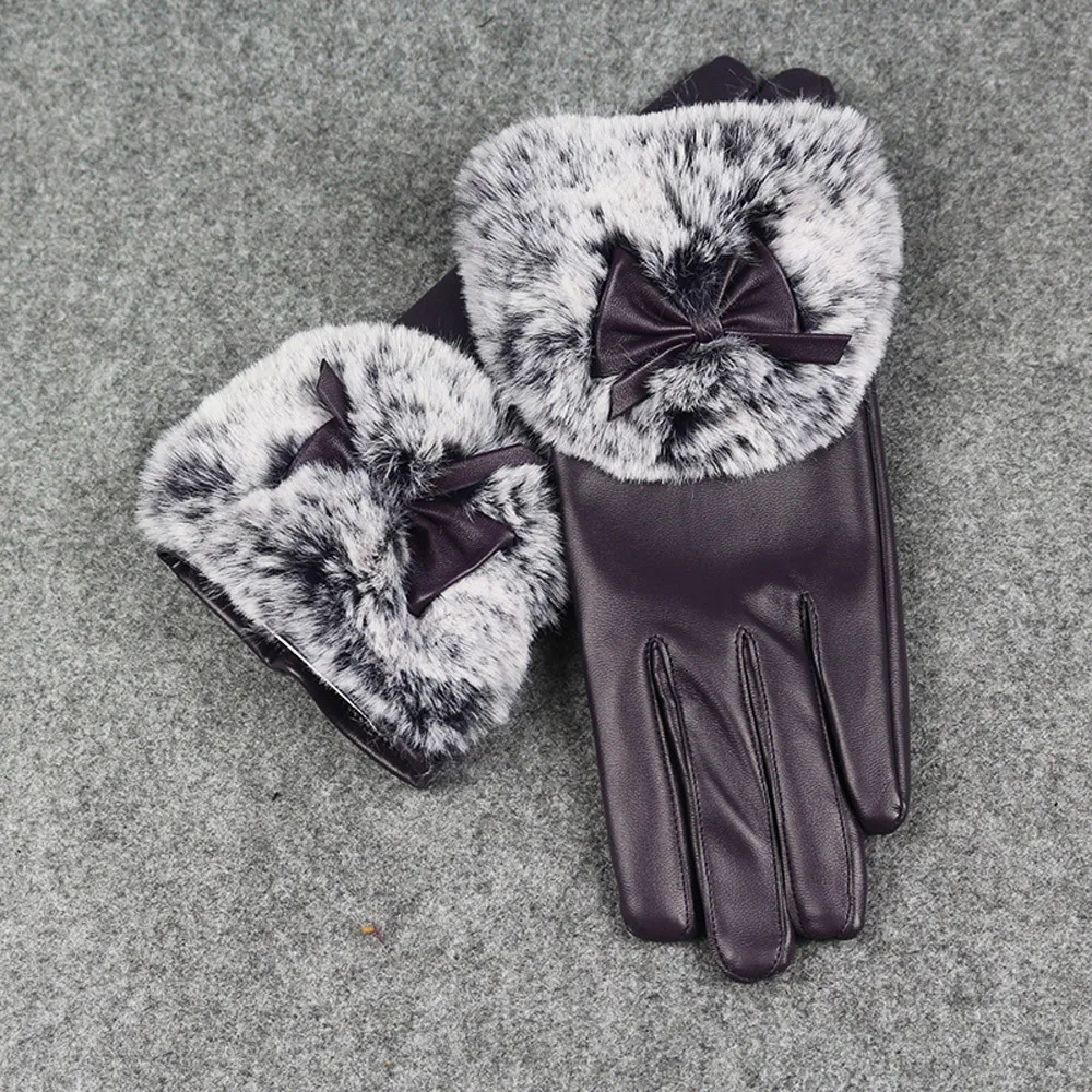Женские кожаные перчатки осень-зима, модные теплые перчатки для вождения, уличная одежда, винтажные варежки с бантом, женские перчатки, ручная работа