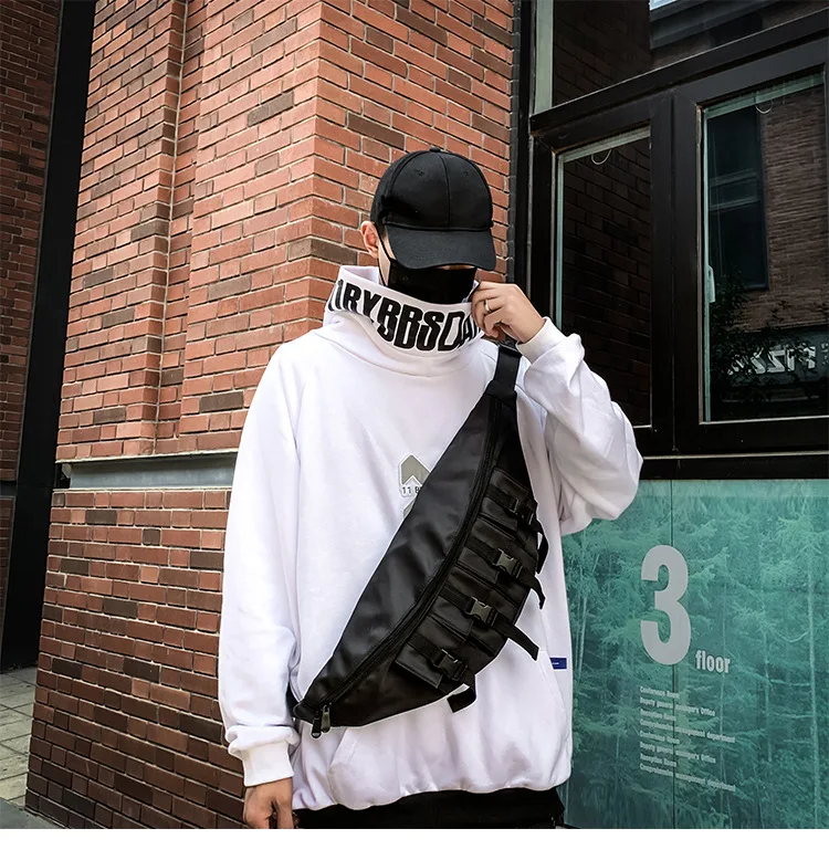 BD-2035# Men's Trampoline Hip Hop Tactical Waist Bag Function Chest Pack Men and Women Crossbody Bags