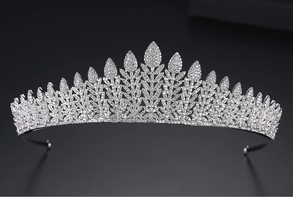 LUOTEEMI Luxurious Princess Queen Pageant Clear CZ Leaf Shape Headband for Bridal Crystal Tiara Crowns Wedding Hair Accessories