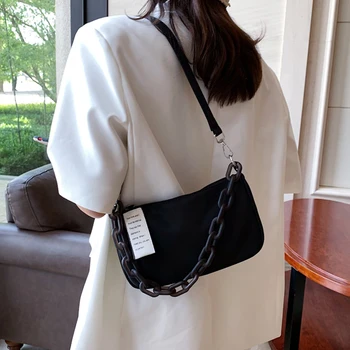 

2020 New Fashion Simple Baguette Pack Solid Color Chain Women's Bag Portable Single Shoulder Package Phone Packet C210