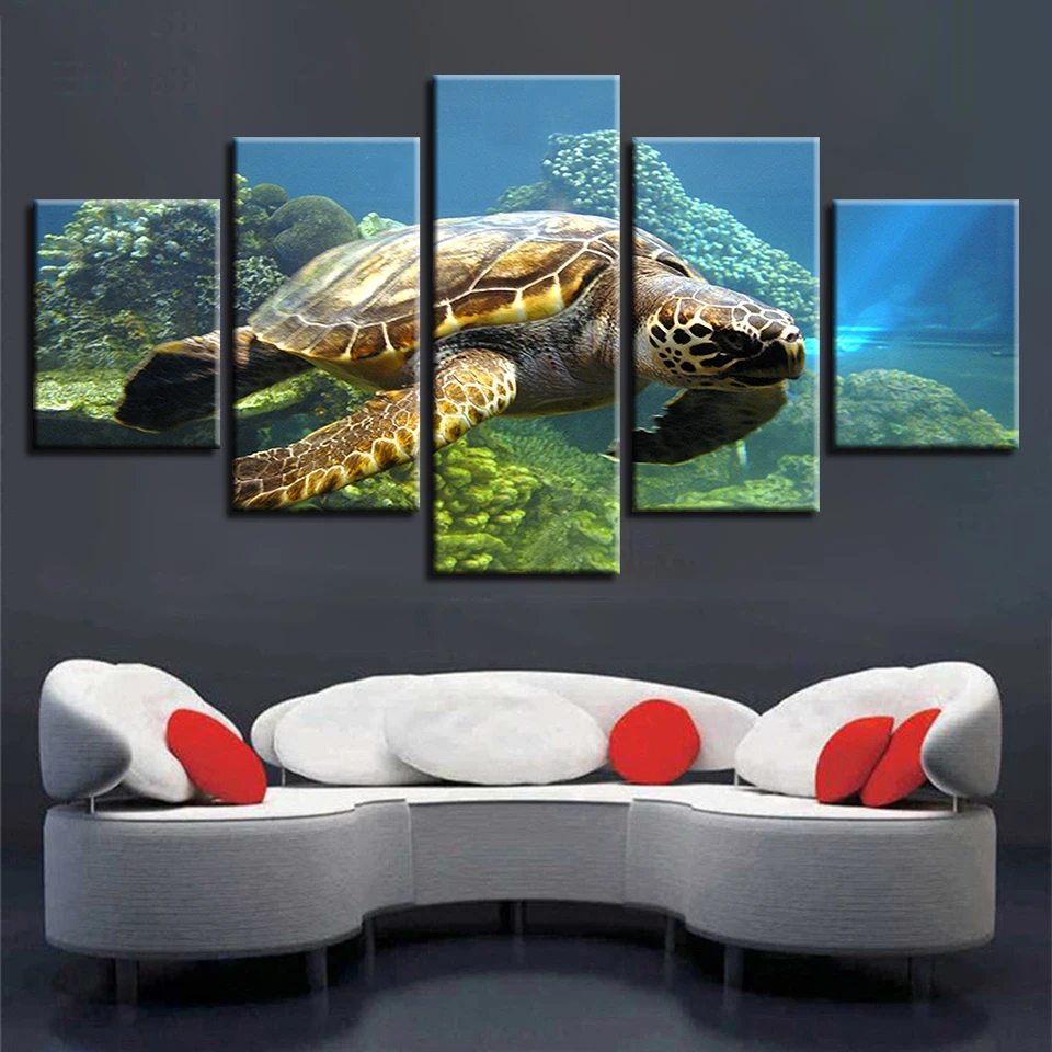 Decoration Room Wall Art 5 Pieces Underwater Animal Turtle Landscape