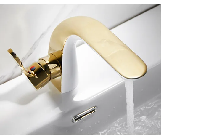 Смеситель для раковины, белый и золотой смеситель для ванной комнаты, полностью латунный Смеситель для раковины, кран для горячей и холодной воды, кран для раковины ванной комнаты, хромированный кран