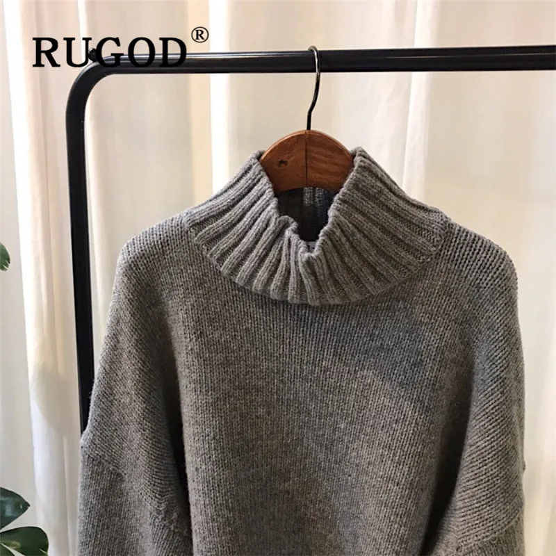 RUGOD, новинка, зимний теплый свитер для женщин, круглый вырез, одноцветная водолазка, плотный вязаный свитер, пуловер, Модный женский корейский Базовый Топ