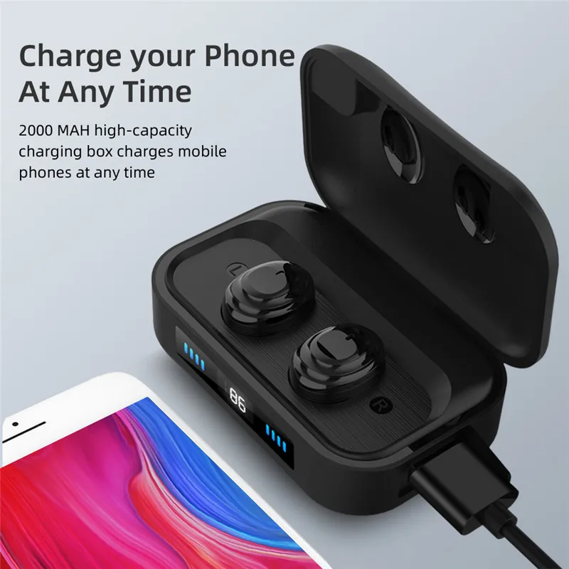 Tkey H01 Bluetooth 5,0 наушники TWS беспроводные 9D стерео музыкальные наушники светодиодный дисплей 2000 мАч наушники можно заряжать для телефона