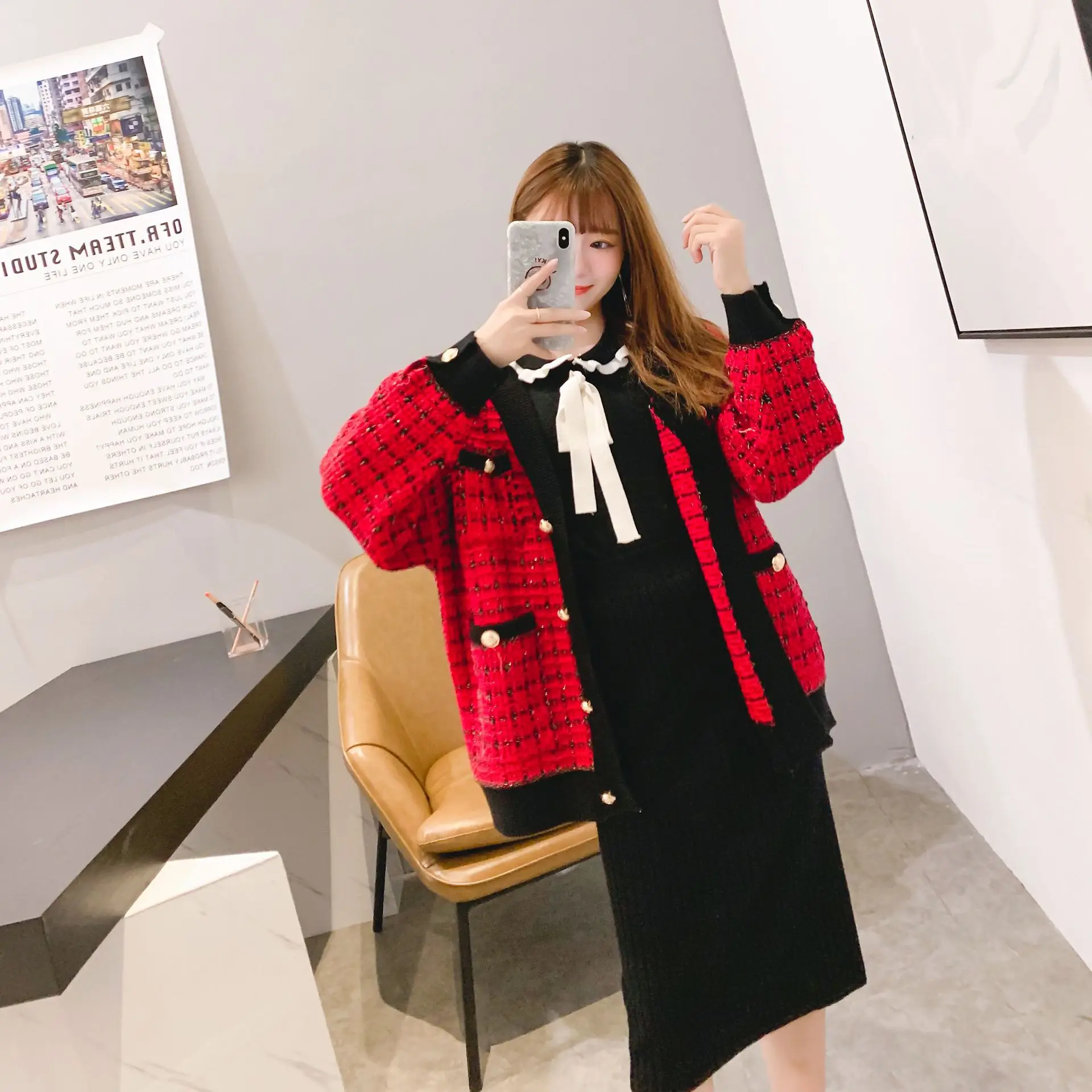 Outono inverno Плюс Размер feminino пуловер cuello en v tricot Женская клетчатая зимняя верхняя одежда sueter moda