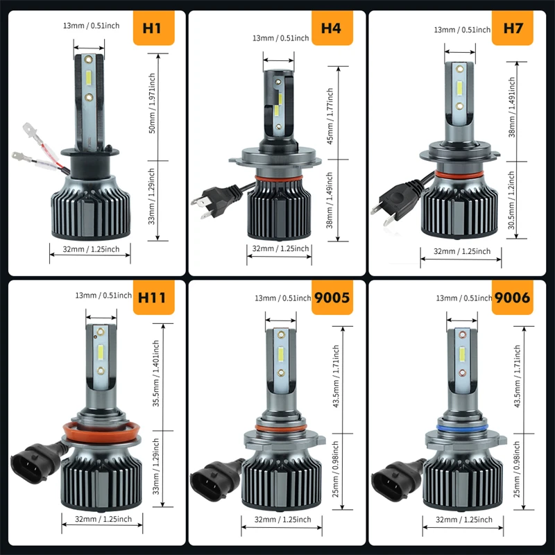 H4 Dual Beam H7 9005 9006 H11 H1 Single Beam Led Headlight Bulbs Kit