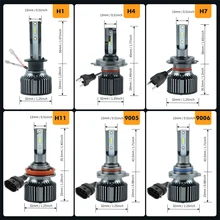 

H4 Dual Beam H7 9005 9006 H11 H1 Single Beam LED Headlight Bulbs Kit with Aluminum Clip 6000K-6500K High Low Beam Lamps