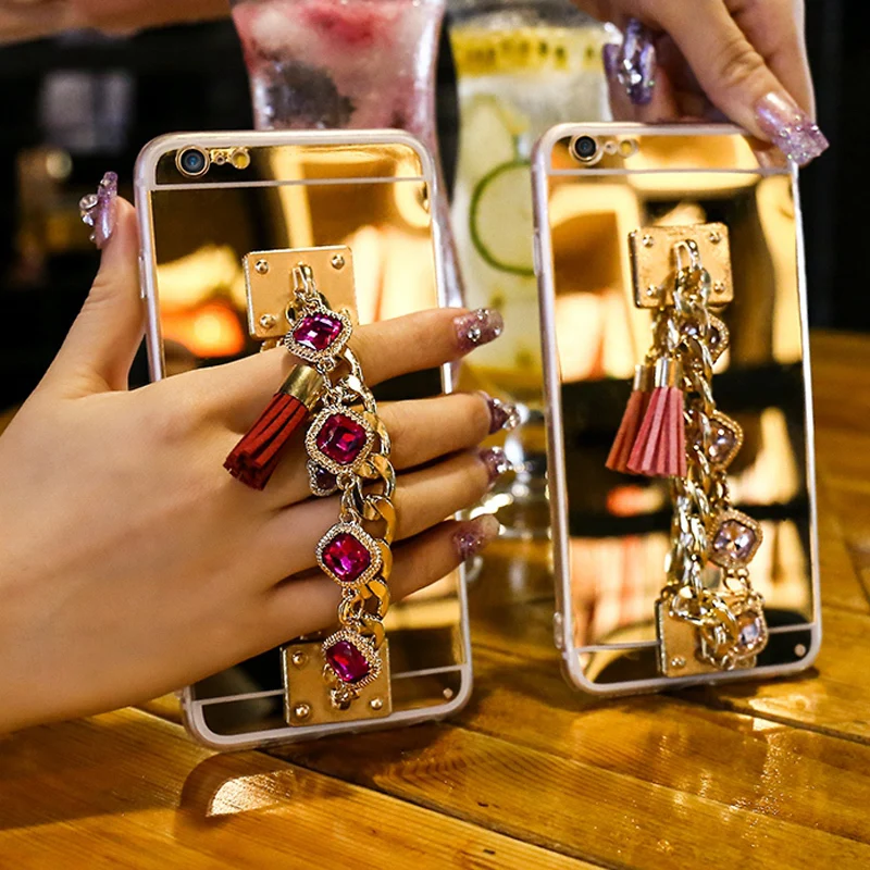 OnePlant Bling Bracelet Crystal Tassel Women Case For iPhone XR XS MAX 8 7 6 6S Plus 5S SE Phone Cases X Mirror Cover |