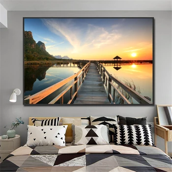 

Sunsets Wooden Bridge Landscape Posters and Prints Canvas Painting Home Decor Wall Art Picture for Living Room