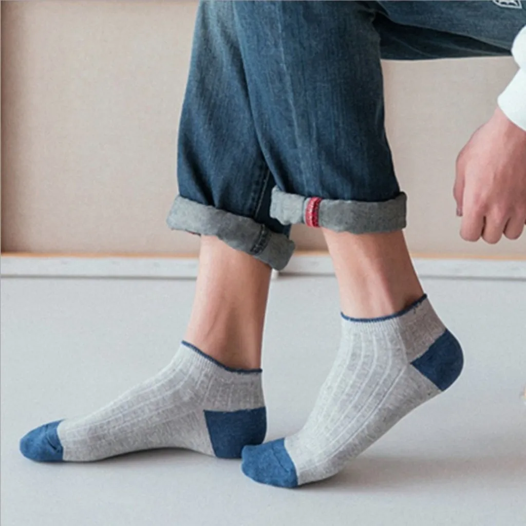 Men's Casual Shallow Mouth Vertical Striped Boat Socks Low-Top Socks