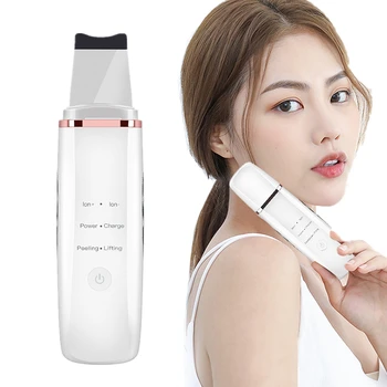 

Ultrasonic Skin Scrubber Deep Face Cleaning Machine Peeling Shovel Facial Pore Cleaner Blue Red Light Ion Blackhead Remover