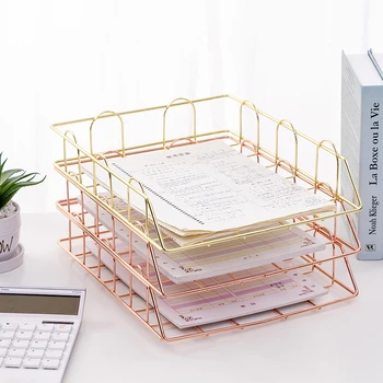 

Nordic Metal Document Tray Stackable File Rack Office Iron Storage Basket for Notebook Brochure A4 Paper