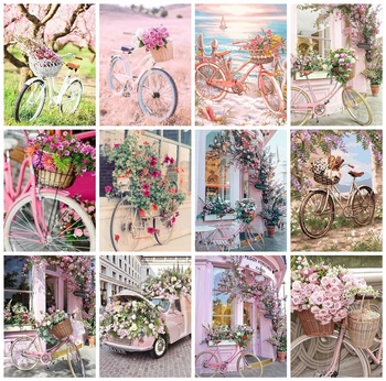 

HUACAN Full Square Diamond Painting 5D Bicycle Diamond Embroidery Mosaic Landscape Decor For Home Wall Art