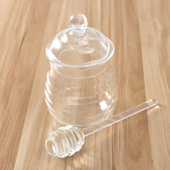 

250ml Glass Honey Pot Clear Jam Jar Set with Dipper and Lid for Home Kitchen Use