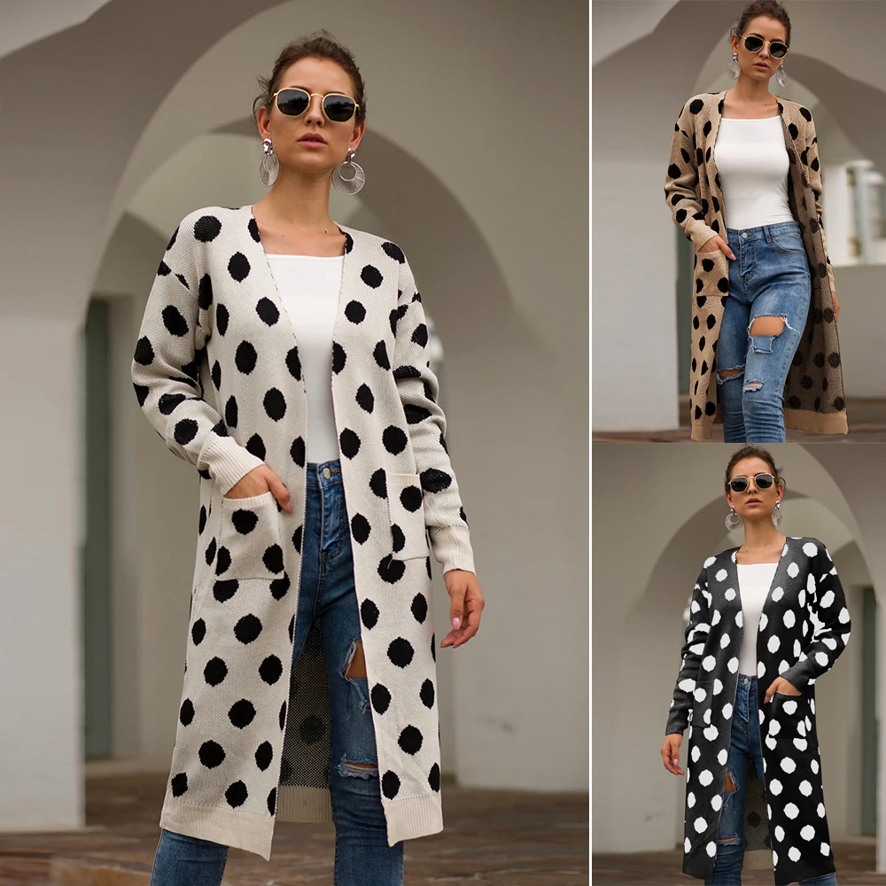 Best Price Autumn Dot Print Cardigan Long Sleeve Knitted Sweater Women Open Stitch Casual Sweaters Women Invierno 2019 Loose Cardigan Mujer Best Price Autumn Dot Print Cardigan Long Sleeve Knitted Sweater Women Open Stitch Casual Sweaters Women Invierno 2019 Loose Cardigan Mujer