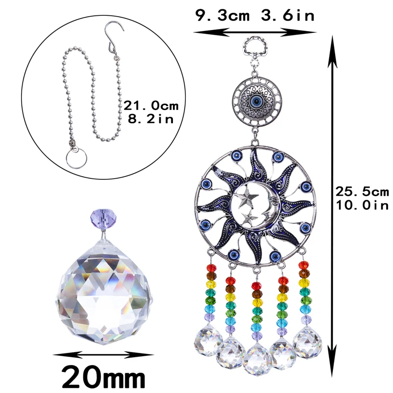 H& D чакра Хрустальная сосулька Призма Suncatcher турецкий синий сглаза Радуга настенный подвесной кулон для домашнего декора(Луна и звезда