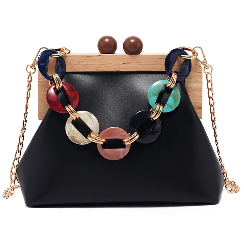 

191222 iVog New Arrival Everyday Female Small Messenger Crossbody Handbag Black Geometric Chain Hand Bags for Women 2019
