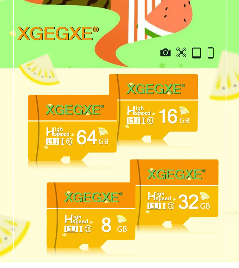 XGEGXE карта памяти 32 Гб класс 10 64 Гб UHS-1 мини флэш-карта Солнечный Стиль TF карта лимонного цитрусового цвета Высокая скорость для телефона